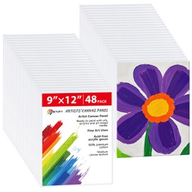 Simetufy 48 Pack 9x12 Inch Canvas Boards, Flat Art Canvas Panels Pre-Primed for Acrylic Painting, 3mm Thick 100% Cotton for Students & Beginners