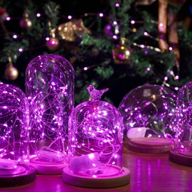 SINAMER 12-Pack LED Fairy Lights 7 Feet Battery Powered Waterproof Silver Wire 20 Slim Copper Wire Pastel Lights for DIY Wedding Party Bedroom Patio Easter Christmas (Pink)
