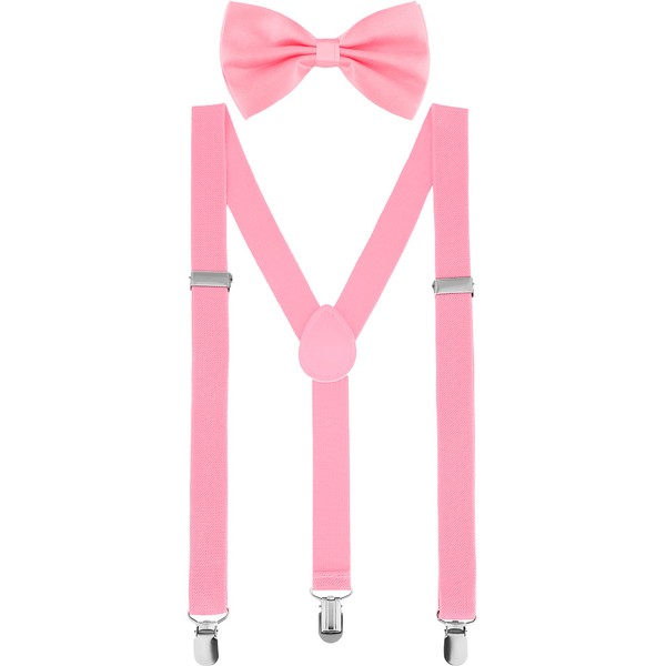 Suspender Bow Tie Set Clip On Y Shape Adjustable Braces, 80s Suspenders Shoulder Straps for Halloween Cosplay Party
