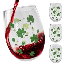 BANBERRY DESIGNS Shamrock Stemless Irish Wine Glasses - Set of 4 - St. Patrick's Day Celebration - Celtic Gifts - 20 oz Capacity