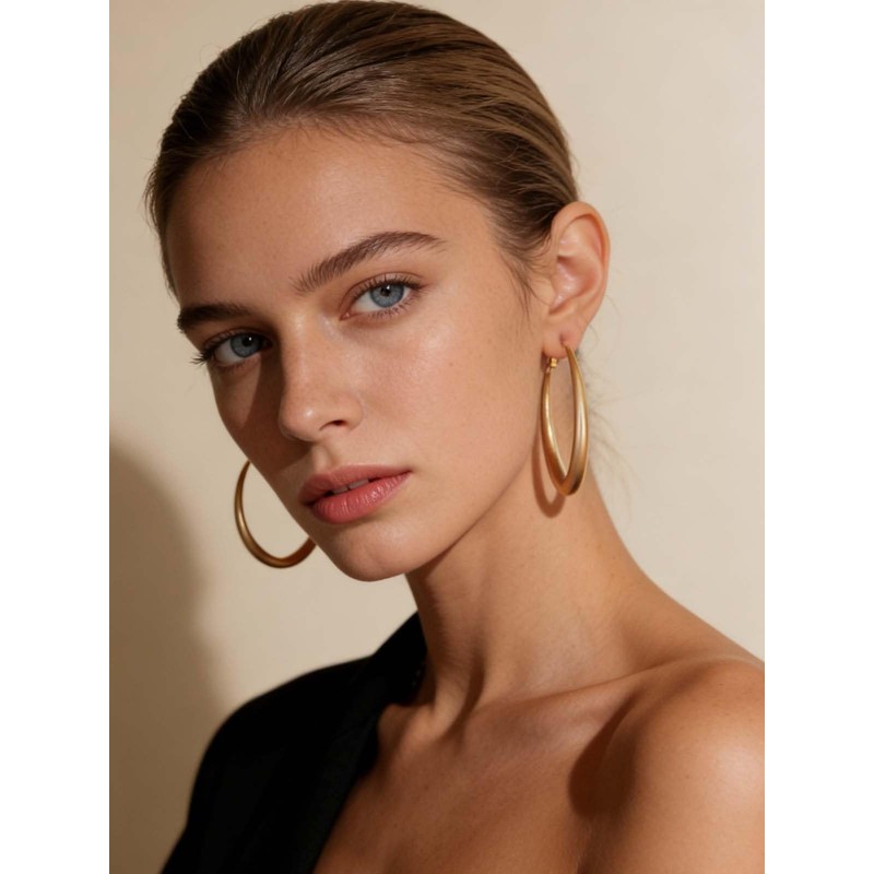 Gold Hoop Earrings for Women 60mm Matte Chunky Gold Hoop