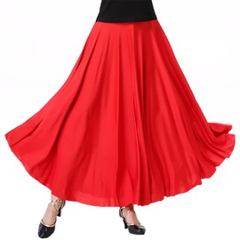 BEYANE Women's Ballroom Dance, Practice Wear, Skirt, Long, Medium, Dance, Latin, Simple, red