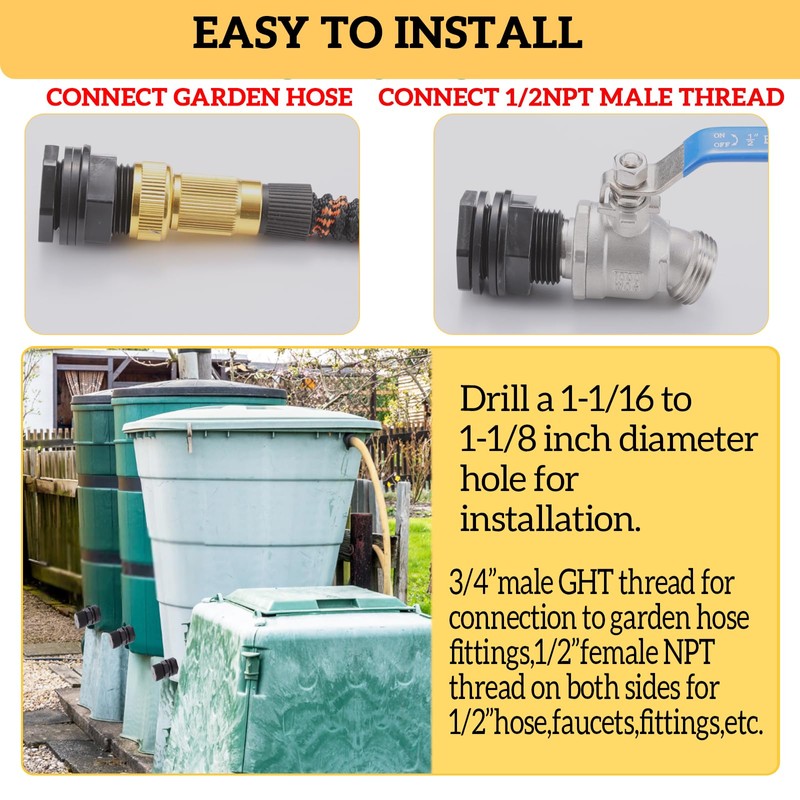 SNUTUYA PVC Garden Hose Bulkhead Fitting With Plug, 1/2" Female