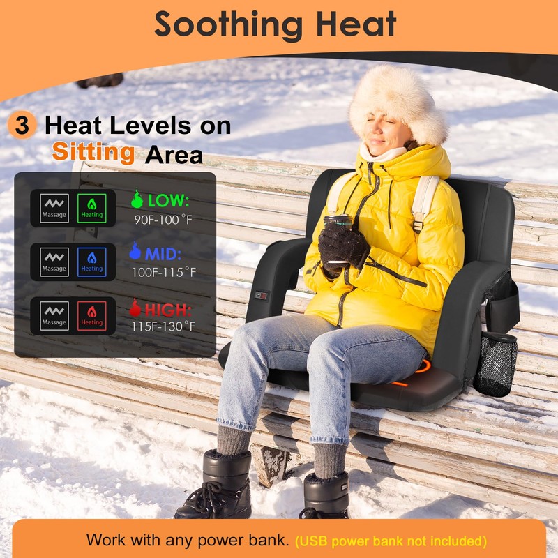 HOPERAN 25" Massage Heated Stadium Seats for Bleachers with Back