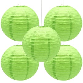 Hocansen 5Pcs Paper Lanterns Decorative 12in Hanging Round Paper Lanterns Lamp Chinese Paper Lanterns for Birthday Wedding Baby Party Decoration (Green/DL)