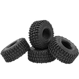 4PCS HIRCQOO 1.0" SCX24 Rubber Crawler Mud Terrain Micro Rubber Tire Compatible with Axial 1/24 Gladiator Bronco B17 C10 JLU Deadbolt RC Crawler Car SCX24 Associated (Black)