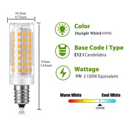 Bombillas LED E12, 9 W, 88 LED, 2835 SMD E12, base de cerámica, 100 W, equivalente a halógeno, 6000 K, luz blanca para iluminación del hogar, base E12, 900 lm, 110 V, regulable, paquete de 4