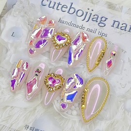 Aurora Powder Stone Handmade Nail Tip - Oval S / 오로라 파우더 스톤 수제네일팁 - 오벌S