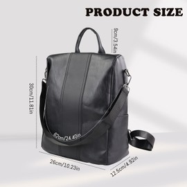 FuninCrea Women's Large Anti-Theft Backpack with Removable Strap and Handle, Casual Backpack Shoulder Bag Faux Leather Women's Backpack Handbags Large Capacity Backpacks Women, black