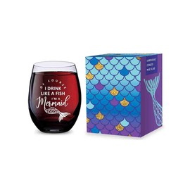 Stemless Wine Glass for Mermaid Gifts - Made of Unbreakable Tritan Plastic - 16 ounces
