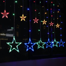 BLOOMWIN Christmas Window Lights 2m x 1m 12 Stars Curtain Fairy Light Xmas Decoration for Indoor Party Bedroom (Colorful)