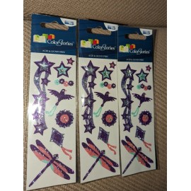 ColorStories Glitter Bling Stickers Dragonfly Bird Stars kite purple pink lot 3