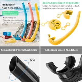 HINATAA Adult Snorkel Set, Macaron Frameless Diving Goggles, 180° Ultra Wide Vision, Anti-Fog Snorkel Mask, Anti-Leak Professional Diving Mask, Swimming Goggles for Women and Men (Yellow Set)