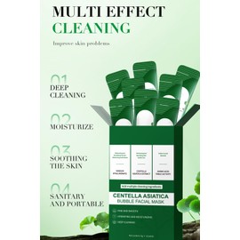 ERRECI Centella Asiatica Bubble Face Mask, Centella Asiatica & Hyaluronic Acid for Moisturizing & Hydrating, Remove Black and Control Oil, Deeply Clean & Daily Smoothing (12PCS×4G)