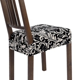SearchI Stretch Dining Chair Seat Covers Set of 6, Soft Removable Washable Seat Covers for Dining Chairs, Dining Room Seat Cover Slipcover Protector (Rear-Covered, Black Flower)