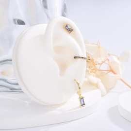 Sterling Silver Hoop Earrings for Women, 3 Pairs Small Gold Huggie Hoop Earrings Set | Hypoallergenic Tanzantie Cubic Zirconia Stud Hoop Earrings with Baguette Drop Cartilage Earrings Jewellery Gifts