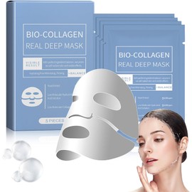 Mascarilla Bio-Colágeno, Mascarilla de Colágeno, Minimiza los Poros Mejora la Elasticidad, Collagen Mask, Mascarillas Faciales para Reafirmación del Rostro en Mujeres y Adolescentes(5Piezas)