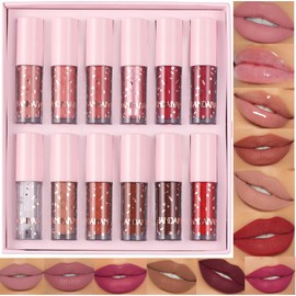 BAISEN DIARY 12 Colors Book Style Velvet Matte Liquid Lipstick Christmas Gift Set Long-Lasting Non-Stick Cup Not Fade Shimmer Nude Lip Gloss Thanks For the Love Lip Set (Set C)