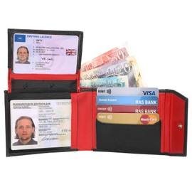 STARHIDE Mens RFID Card & ID Protection Wallet Genuine Goat Leather Small Card Organiser Wallet Purse 620 (Black Red)