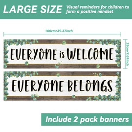 2 Pack Classroom Decorations Everyone Is Welcome Banner Bulletin Board Decor Poster Eucalyptus Motivational and Inspirational Banner for Preschool Elementary School Supplies Teachers Kids Students