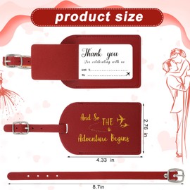 Sweetude 48Set Leather Luggage Tag Wedding Favor for Guest Bulk The Adventure Begin Luggage Tag with Name Card for Bridesmaid (Burgundy)
