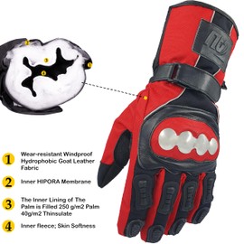 Men's Premium Motorcycle Motorbike Gloves Waterproof Steel Knuckle Force Cordura Gloves (RED, Small)