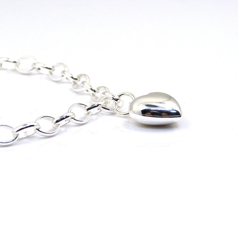 Sterling Silver Puff Heart Bracelet