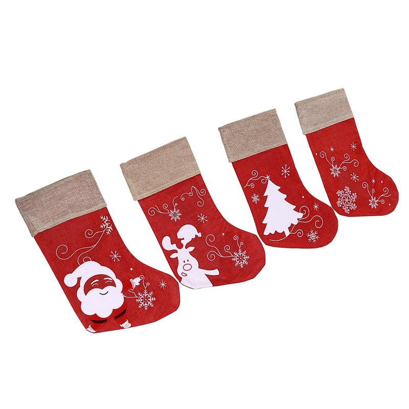 Christmas Stocking Decorative Cartoon Pattern Cuff Stocking Ornament for Tree