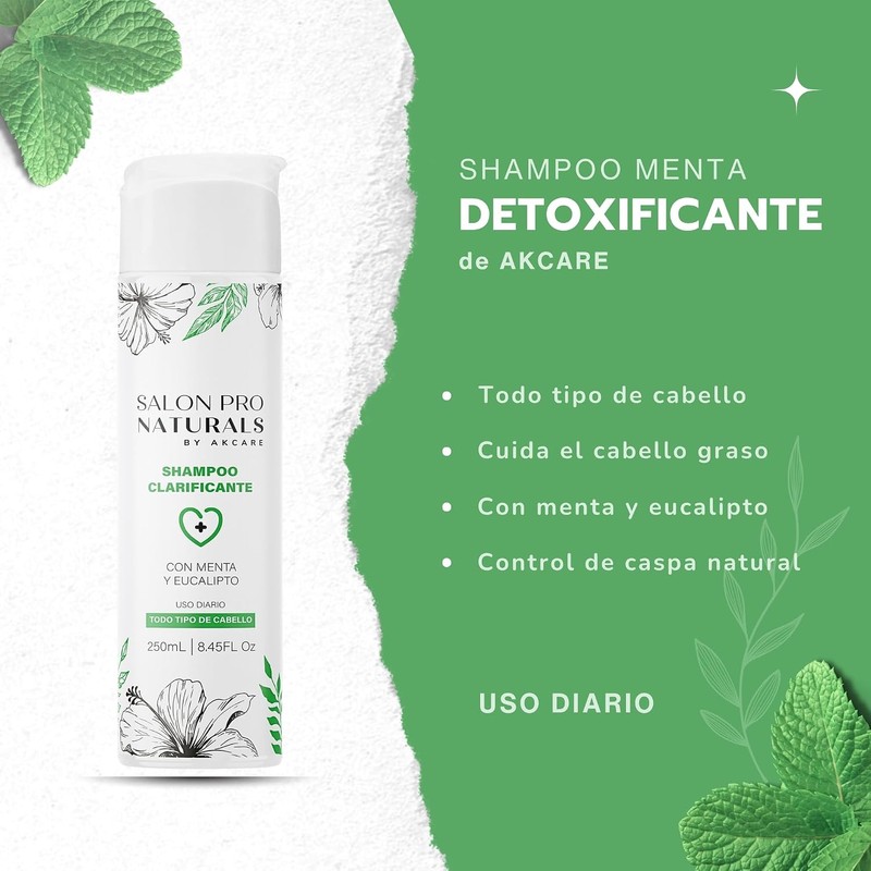 Shampoo Detox Profesional Anticaspa Natural con Menta Hombre y Mujer