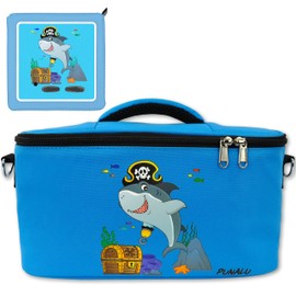 PUNALU Case for Toniebox with Protective Film Suitable for Toniebox, Space for 30 Tonies, Charger and Headphones, Toniebox Bag Set + Toniebox Sticker (Light Blue Pirate Shark)