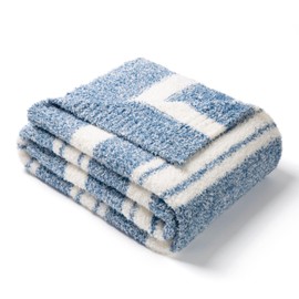 Snuggle Sac Stripe Blue Blankets Luxurious Microfiber Fabric, Reversible Super Soft Bedding Blankets Warm Cozy Knit Fuzzy Plush Blanket for Bed,Couch,Sofa,Living Room, Blue Stripe,60x80 inches