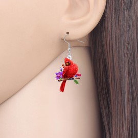 RAIDIN Acrylic Cute Red Northern Cardinal Bird Earrings for Women Mom Birds with Flower Dangle Drop Earrings Jewelry Gifts for Bird Lovers Accessories (Red)