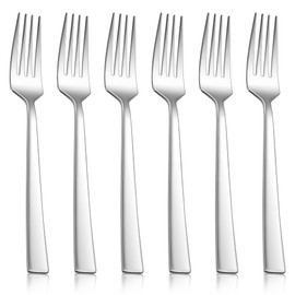 Herogo Fork Set of 6, Stainless Steel Dinner Fork Set, Table Fork with Polished Square Handle, Ideal for Home, Hotel, Restaurant, Durable & Dishwasher Safe, Metal Silver (20 cm)