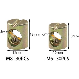 60 PCS M6 M8 Barrel Nuts,Slotted Dowel Nuts for Furniture,Beds,and Chairs