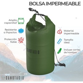 Canotagio Bolsa Impermeable. Mochila a Prueba de Agua para Senderismo y Deportes Acuáticos. Bolsa Seca Disponible en 5, 10, 20 y 30 Litros. Dry Bag. Waterproof Bag Backpack (Verde Militar, 5 Lts)