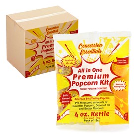 Concession Essentials 4oz Popcorn Portion Packs – Pre-Measured Kernels, Oil & Salt – Case of 12 Packs for Perfect Popcorn Every Time