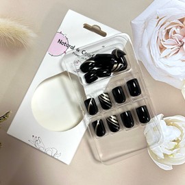 Black Press on Nails Short Length Gold Lines Design Square False Nails Charm Acrylic Nails Short Square Nails Full Cover Glossy Reusable Coffin Nail Artificial Glue on Nails for Women 24pcs