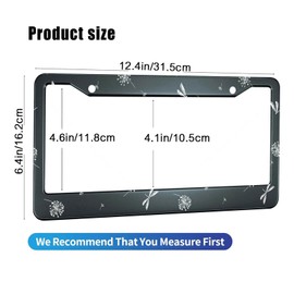 HOSNYE Flowers and Dragonflies License Plate Frame Black and White Wind Blow Dandelion Metal License Plate Cover Front Plates Frames Car Tag Frame for Women Men US Vehicles Standard