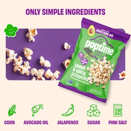 Poptime Popcorn Snack Bags – Sweet & Spicy Jalapeno & Himalayan Pink Salt Kettle Corn Popcorn Bags, Healthy Snack With Avocado Oil, Gluten Free, Vegan, Low Calorie, Non-GMO, Kosher - 7 oz - Pack 12