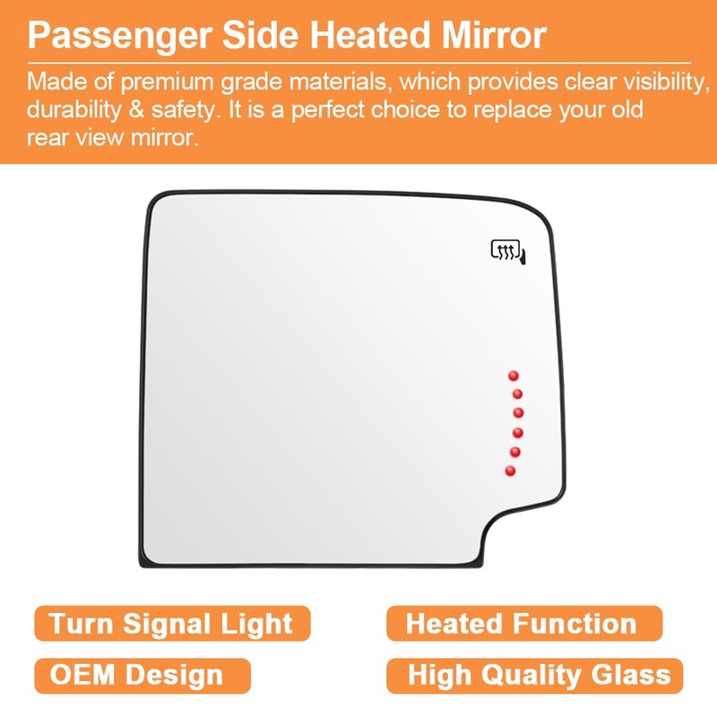 Senzeal Passenger Side Heated Mirror Upper Tow Mirror Glass Replacement