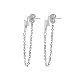 Edforce Stainless Steel Women's Chain Drop Earrings Lightning Bolt Dangle (Chain Silver)