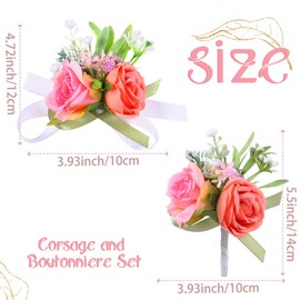 Campsis Wedding Corsage Pink Wrist Corsage Flower Groom Boutonniere Bridal Bride Wristlet Corsages for Women and Men