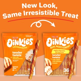 Hartz Oinkies Tender Twists with Real Chicken Breast Rawhide-Free Dog Treats, Highly Digestible Dog Chews, 36 Count