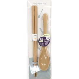 Aoba 543343 Antibacterial Chopsticks and Antibacterial Spoon Set, Beige, Dishwasher Safe