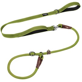 Fida 2-in-1 Slip Leads for Dogs with Double Handles, Tangle Free Leash for Large Dogs That Pull, Heavy Duty No Pull Training Leash Reflective Soft Padded for Large & Medium Breed(6ft,Green)