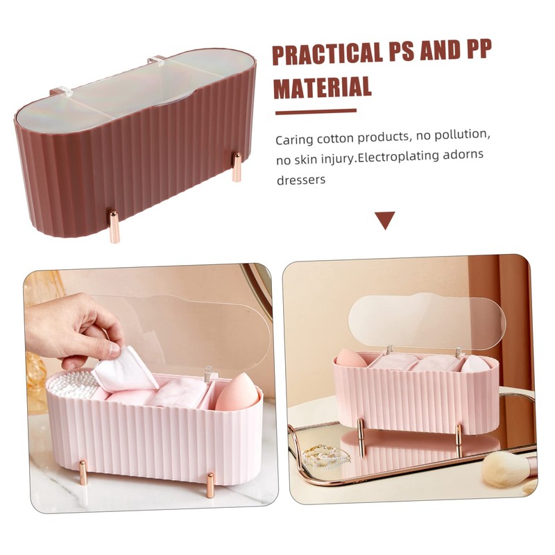 KONTONTY Makeup Cotton Pad Storage Box Dustproof Desktop Organizing Container