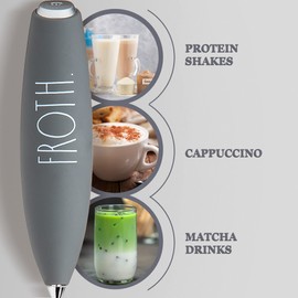 Rae Dunn Milk Frother- Handheld Electric Drink Mixer, Handheld Electric Milk Frother, Coffee Frother, Hand Blender, Frappe Maker, Handheld Latte Maker Milk Foamer (Grey)