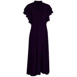 Vijiv Womens Vintage 1920s Evening Gown V Neck Long Bias Cut Sleeveless with Flutter Sleeves Bowknot Roaring 20s Great Gatsby Dresses Purple XX-Large