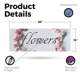 Flowers Vinyl Decal 36 Inch x 14 Inch Weatherproof Heavy-Duty Adhesive Backing | Fresh Bouquets, Home Decor, Seasonal Arrangements | Made in USA