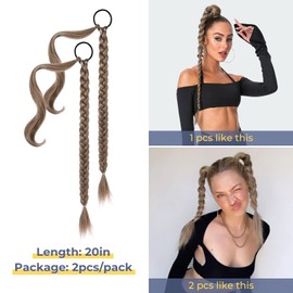 YOGFIT 2PCS DIY Braid Ponytail Extension, Long Straight Wrap Around Ponytail Hair Extensions Natural Soft Synthetic Hairpieces for Women Daily Wear